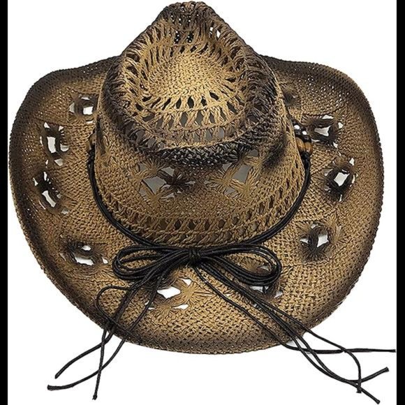 Western Cowboy Straw Hat Vintage Beach Men & Women\'s Woven Straw-Hat Wide Brim main image 4